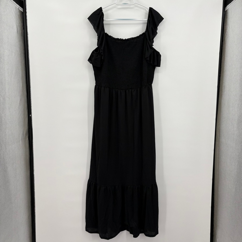 Liberty Love Womens Black Smocked Tiered Ruffle Strap Maxi Dress‎ Plus Size 3XL
